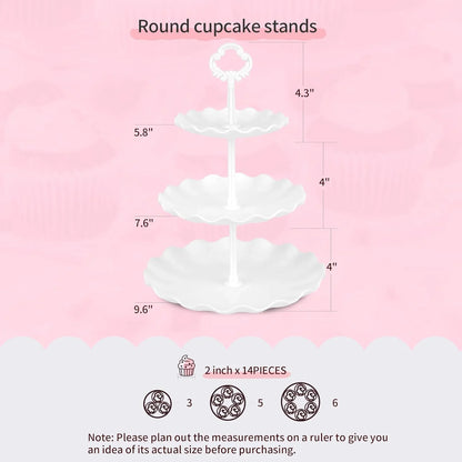 Pack of 10  Cake Stand Set, with 3 X Two-Tier and 3 X Three-Tier Cupcake Stands, 4 X Appetizer Trays, 1 X Tablecloth for Birthday Bridal Baby Shower Party (White)
