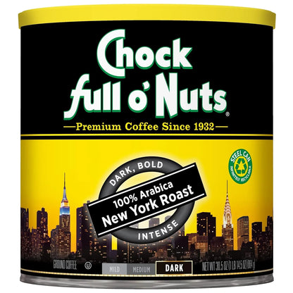 New York Roast Ground Coffee – Premium Beans in Recyclable Steel Can – Rich Flavor & Aroma, Dark Roast – Perfect for Drip, Pour-Over, Percolator – 30.5 Oz Can