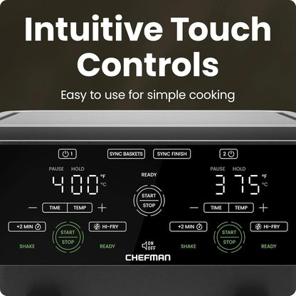 6 Quart Dual Basket Air Fryer Oven with Easy View Windows, Sync Finish, Hi-Fry, Auto Shutoff, 2 Independent 3Qt Nonstick Dishwasher Safe Frying Baskets, Digital Double Air Fryer - Black