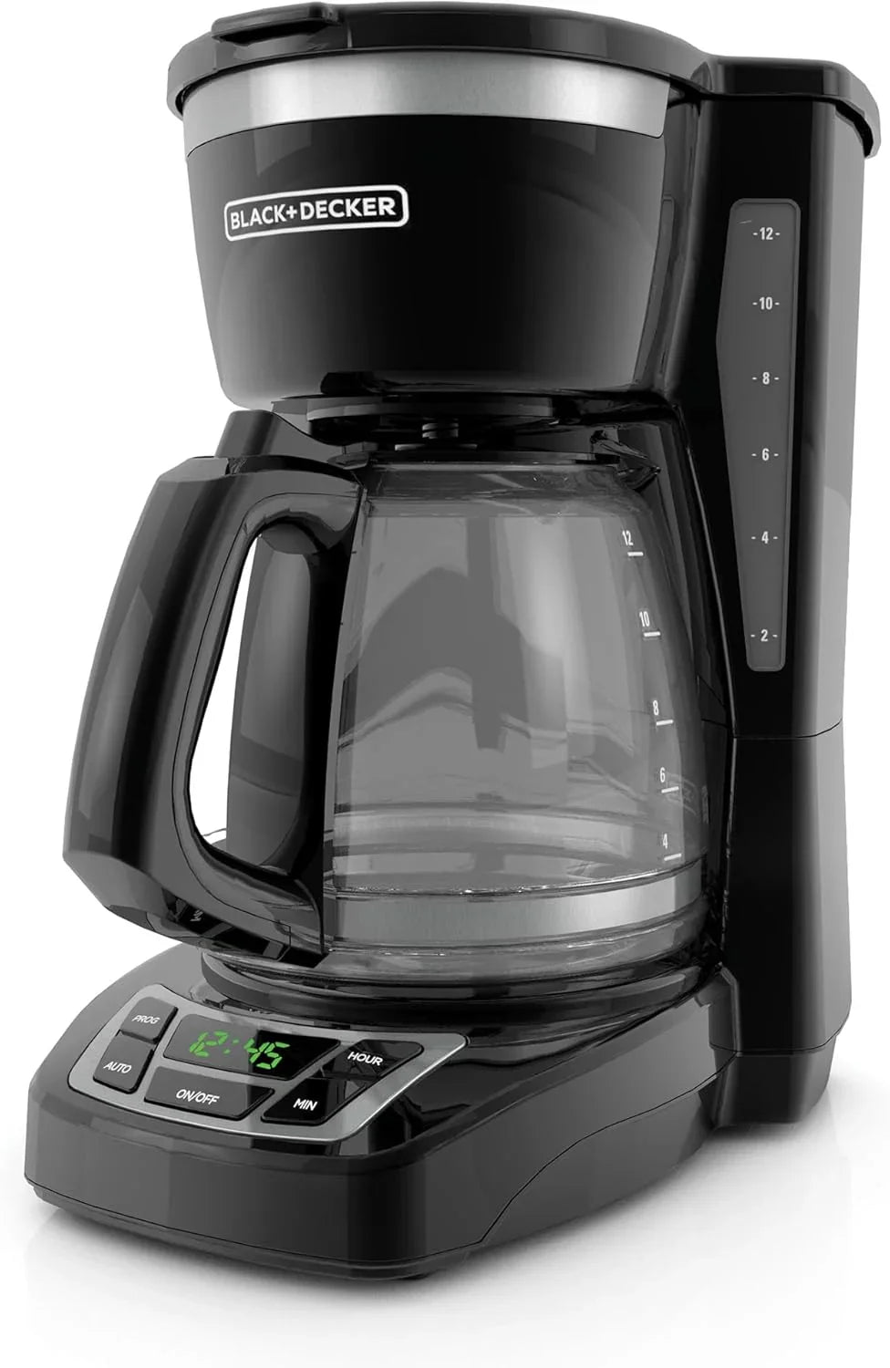 12-Cup Digital Coffee Maker, Programmable, Washable Basket Filter, Sneak-A-Cup, Auto Brew, Water Window, Keep Hot Plate, Black