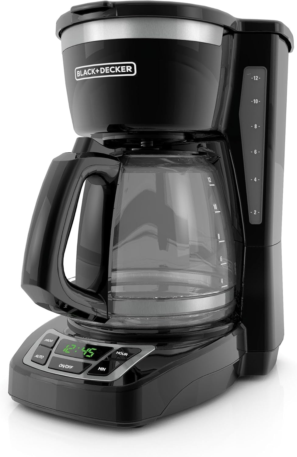 12-Cup Digital Coffee Maker, Programmable, Washable Basket Filter, Sneak-A-Cup, Auto Brew, Water Window, Keep Hot Plate, Black