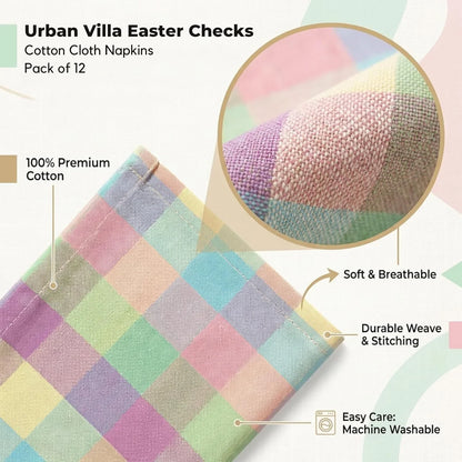 Cloth Napkins Set of 12 20X20 Inches 100% Cotton Napkins Cloth Washable Soft Durable Reusable Absorbent Table Dinner Napkins Cloth for Easter Decorations Restaurant Weddings-Easter Checks