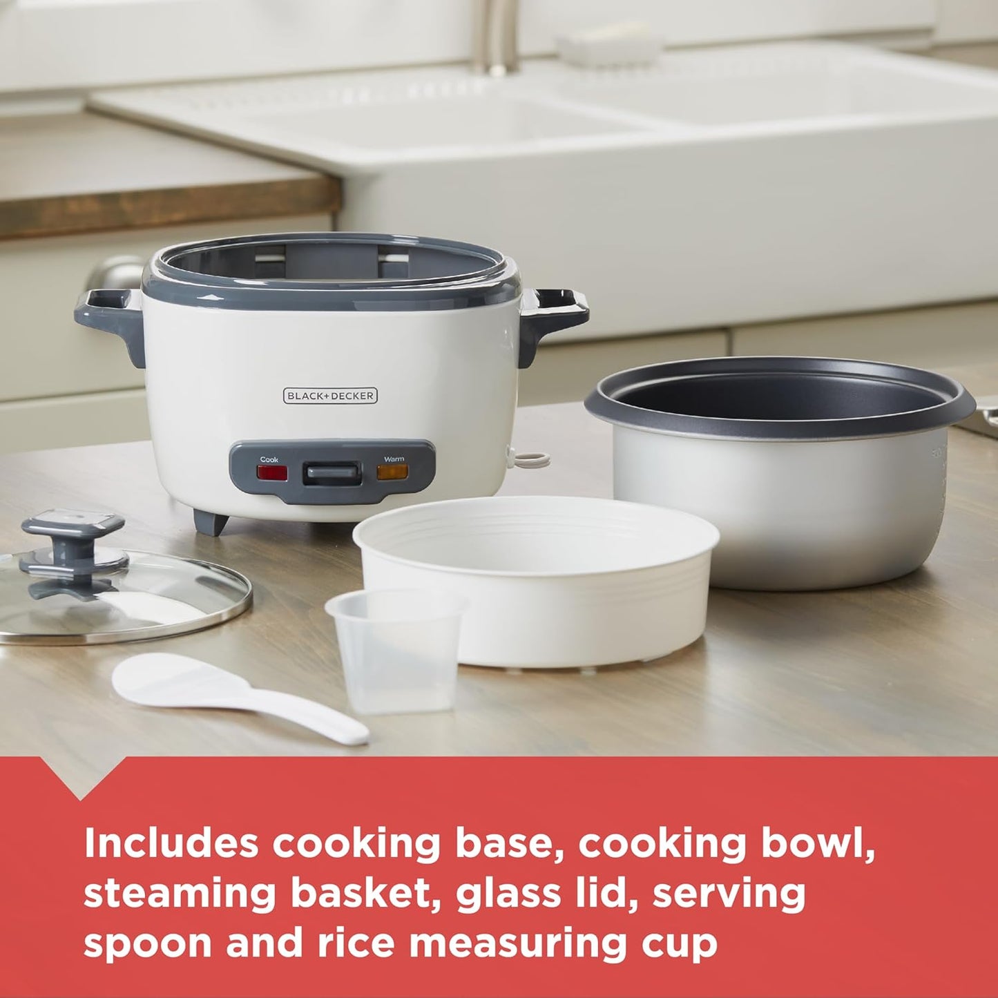 16-Cup Rice Cooker, RC516, 8-Cup Uncooked Rice, Steaming Basket, Removable Non-Stick Bowl, One Touch