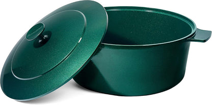 Dutch Oven, 6.5 Quart Ultra Nonstick Enameled Lightweight Aluminum Dutch Oven Pot with Lid, round 6.5 Qt. Stock Pot, Dishwasher & Oven Safe Induction Capable 100% PFOA Free, Emerald Green