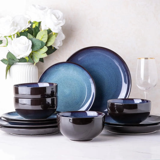 Ceramic Dinnerware Sets for 4,Stoneware Coupe Plates and Bowls Sets,Highly Chip and Crack Resistant | Dishwasher & Microwave & Oven Safe Dishes Set,Reactive Glaze Dinnerware- Service for 4