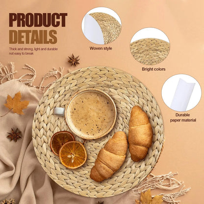 100 Pcs Disposable Printed Woven Paper Placemats Bulk 11 Inch round Wicker Printed Chargers Place Mat Farmhouse Braided Rattan Tablemats for Wedding Dinner Party(Light Brown)