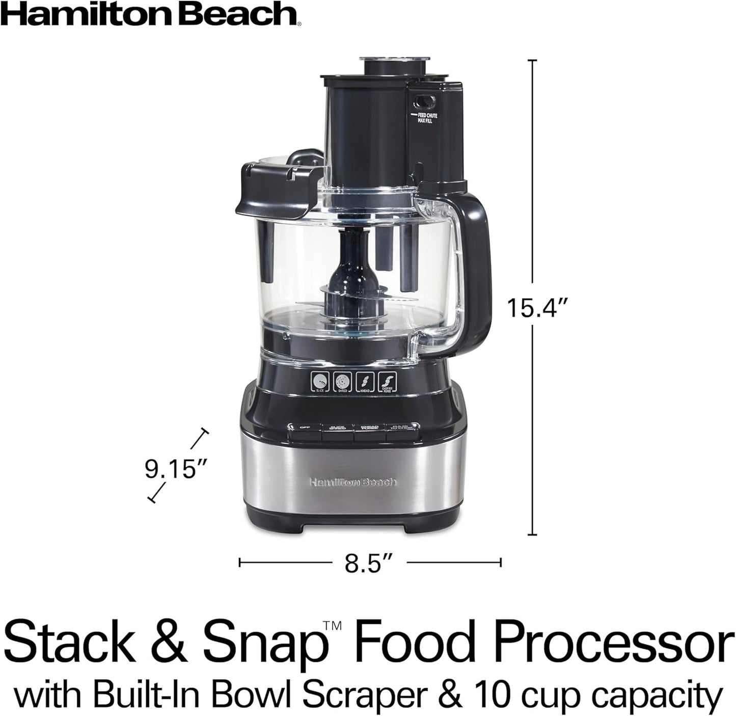 Stack & Snap Food Processor with Bowl Scraper, 10 Cup Capacity, Black, 70822F
