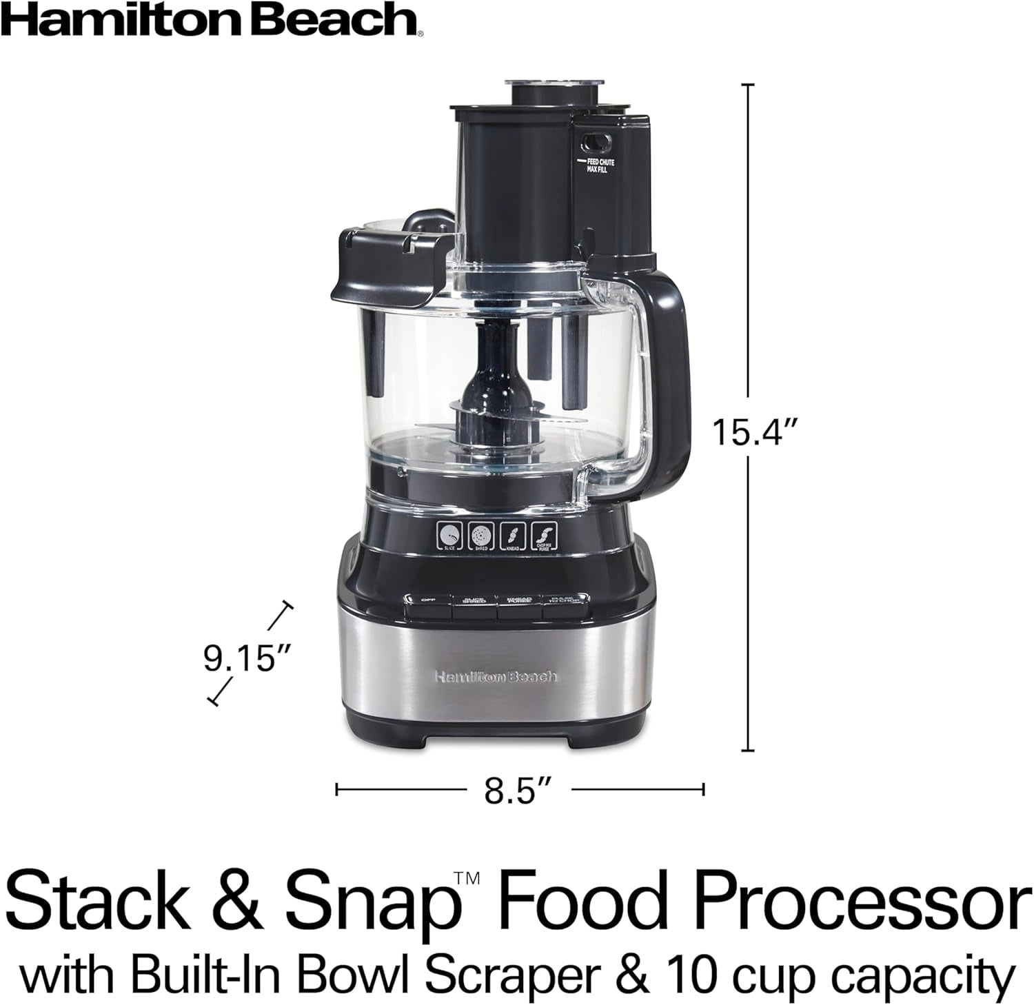 Stack & Snap Food Processor with Bowl Scraper, 10 Cup Capacity, Black, 70822F