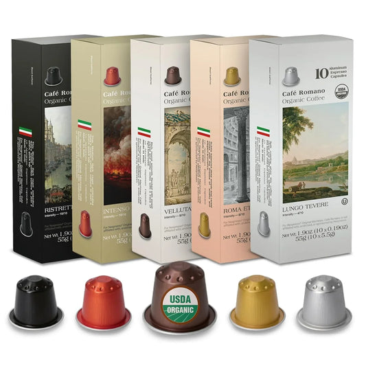 Organic USDA  Coffee Aluminum Espresso Pods for Nespresso Original Machine 100 Pack Italian Espresso Coffee (Variety Pack)