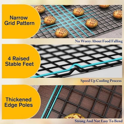 2PCS Cooling Racks for Cooking and Baking - 10" X 15"Heavy Duty Stainless Steel Wire Rack for Baking, Grilling, Roasting - Oven & Dishwasher Safe - Fits Jelly Roll Sheet Pan（Black）