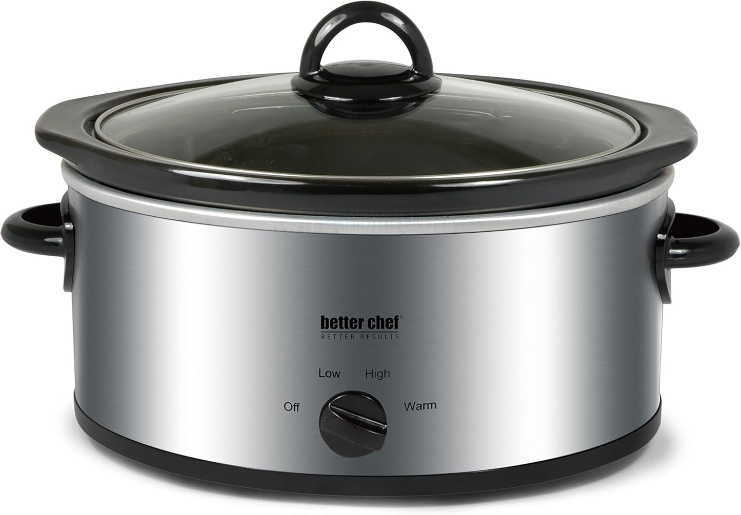 Oval Slow Cooker | 3-Quart | 3-Tempature Settings | Side Handles | Glass Lid | Enamel Stoneware Insert (Stainless-Steel)