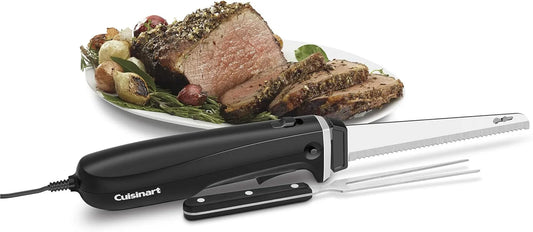 Electric Knife Set with Cutting Board, Electric Knife for Meat Slicing and Bread Slicing, Includes Bamboo Cutting Board for Kitchen and Serving Fork, CEK-41, Stainless Steel/Black