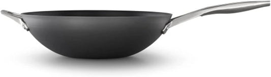 Premier Hard-Anodized Nonstick Flat Wok Frying Pan with Mineralshield Technology, 13", Black