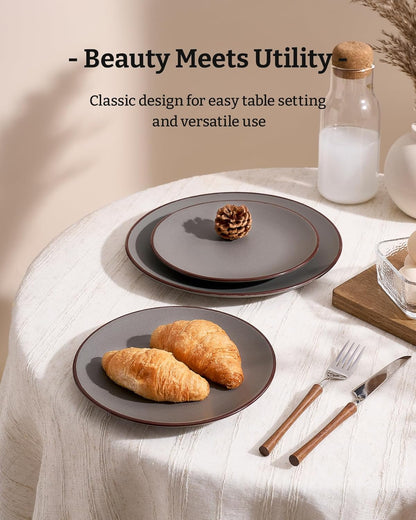 Venus Plates and Bowls Sets, 12 Pieces Stoneware Speckled Dishes Dinnerware Set for 4, Matte Dark Gray - Microwave & Dishwasher Safe, Modern Minimalist, for Everyday Meals & Formal Dining