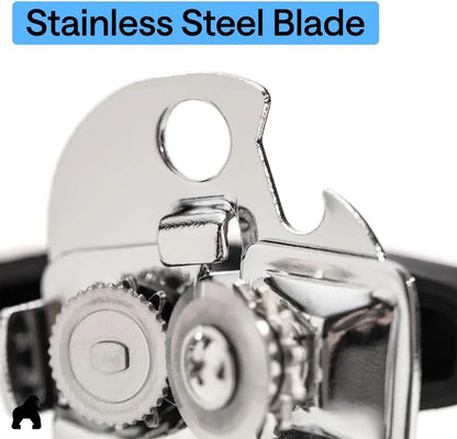 Stainless steel blade can opener with gear mechanism for kitchen use