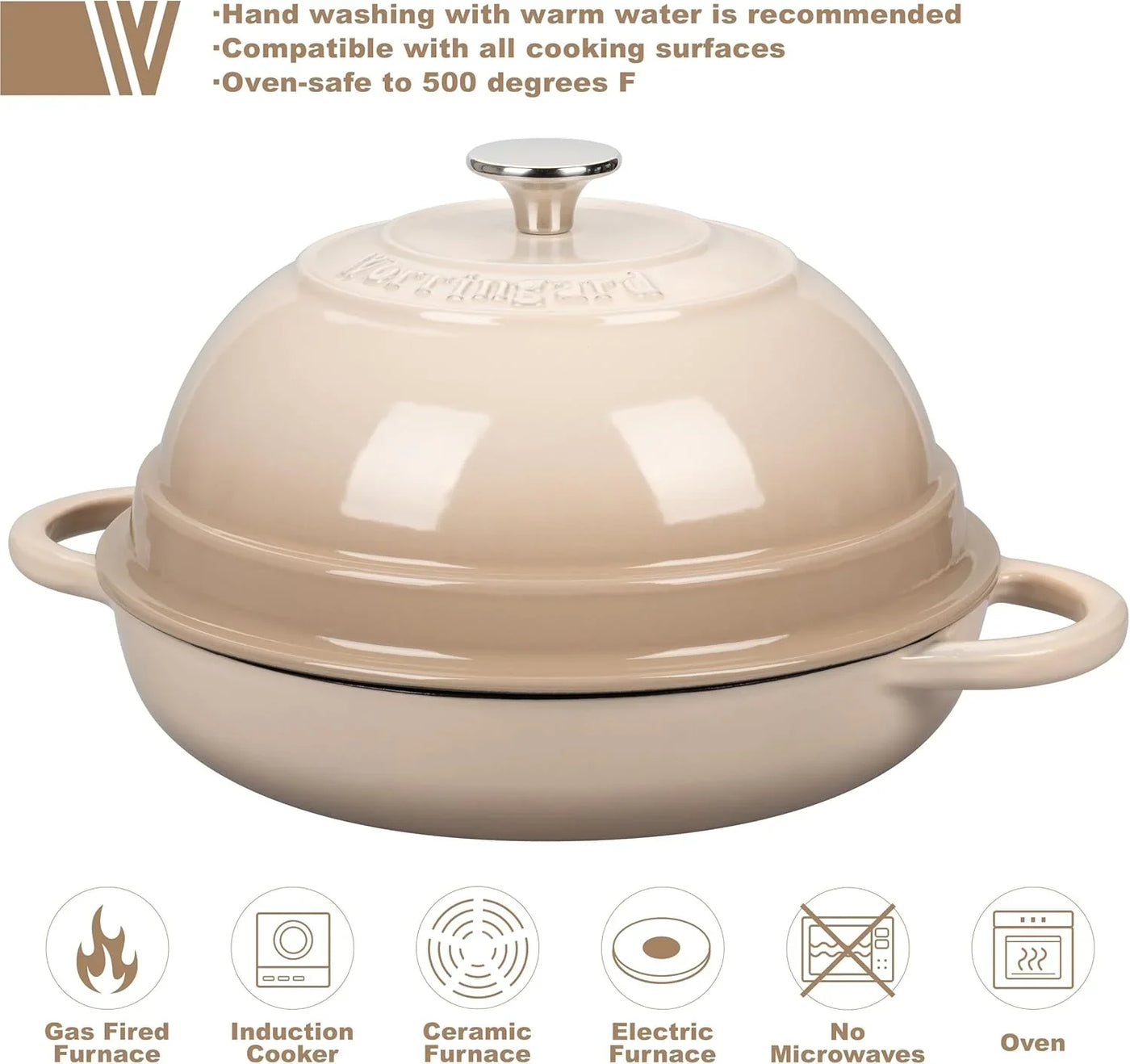 Cast Iron Enameled Dutch Oven Pot with Lid for Bread Baking, Bread Oven, 6 Quart, Latte