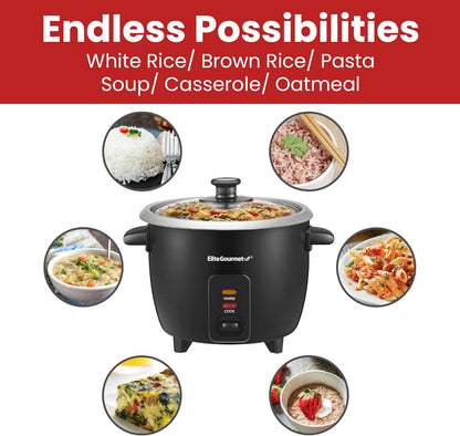 ERC003BX Electric Rice Cooker with Automatic Keep Warm Makes Soups, Stews, Grains, Hot Cereals, 6 Cups Cooked (3 Cups Uncooked), Black