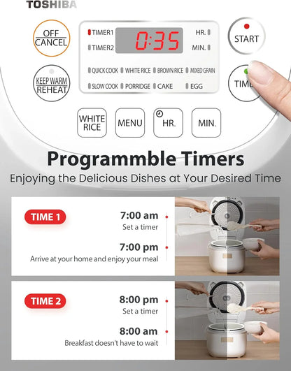 Mini Rice Cooker, 3 Cups Uncooked Small Rice Cooker, Steamer & Warmer, with Fuzzy Logic and One-Touch Cooking, 24 Hour Delay Timer and Auto Keep Warm Feature, White