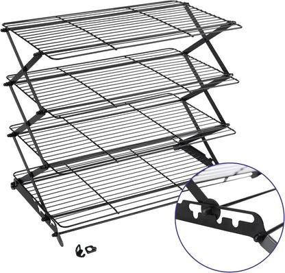2/3/4-Tier Upgraded Collapsible Cooling Rack with Adjustable 3 Setting Design Stackable Roasting Cooking Drying Wire Cooling Rack for Cookies Baking Gifts for Women