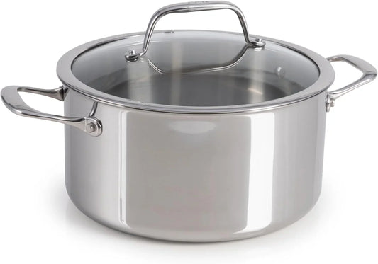 Pro Tri-Ply Stainless Steel Large Dutch Oven Pot with Lid, 6 Quart Induction Pot, Oven Safe 500F, Lid 350F, Fast & Even Heat, Professional Quality & Durability, Silver