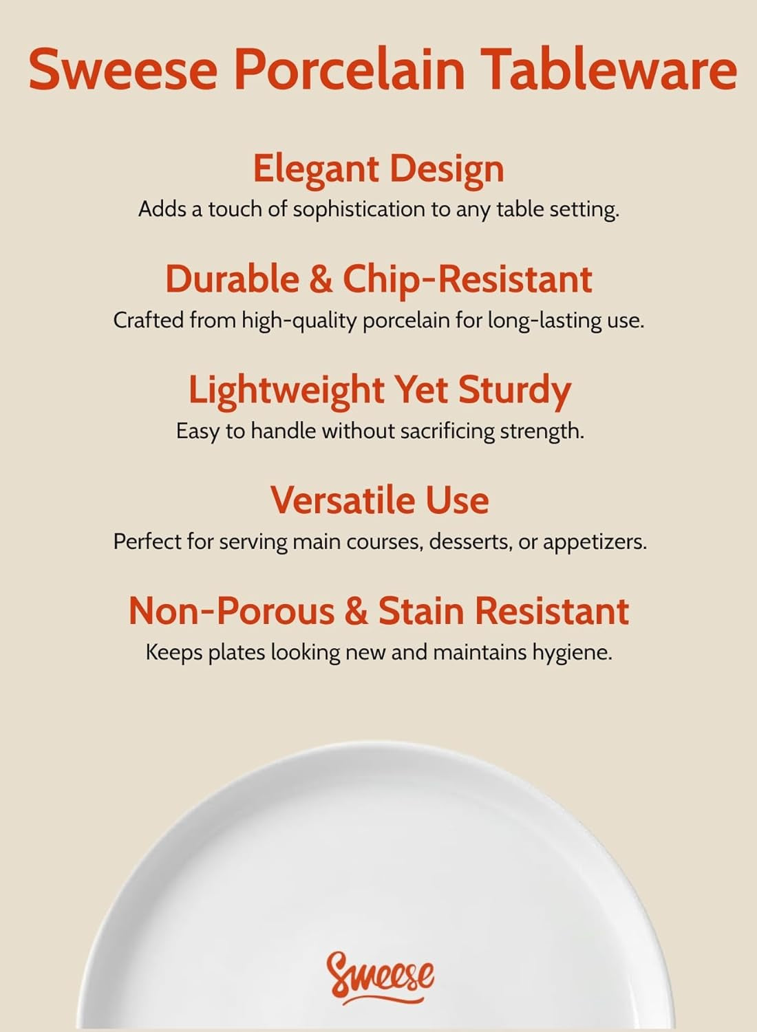 7.4 Inch Porcelain Dessert Plates, Set of 6 - Stackable, Microwave Oven Safe - White