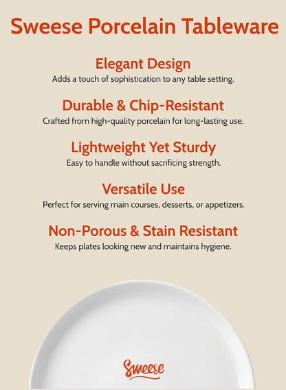 7.4 Inch Porcelain Dessert Plates, Set of 6 - Stackable, Microwave Oven Safe - White
