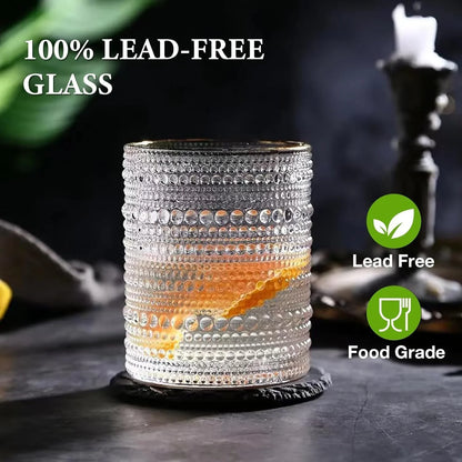 Vintage Hobnail Drinking Glasses Set of 8, 12 Oz Highball Glasses & 10 Oz Cocktail Glasses Set, Kitchen Water Glasses Cup, Bar Tumbler Glassware Set for Beer, Juice, Cocktail, Whiskey, Milk
