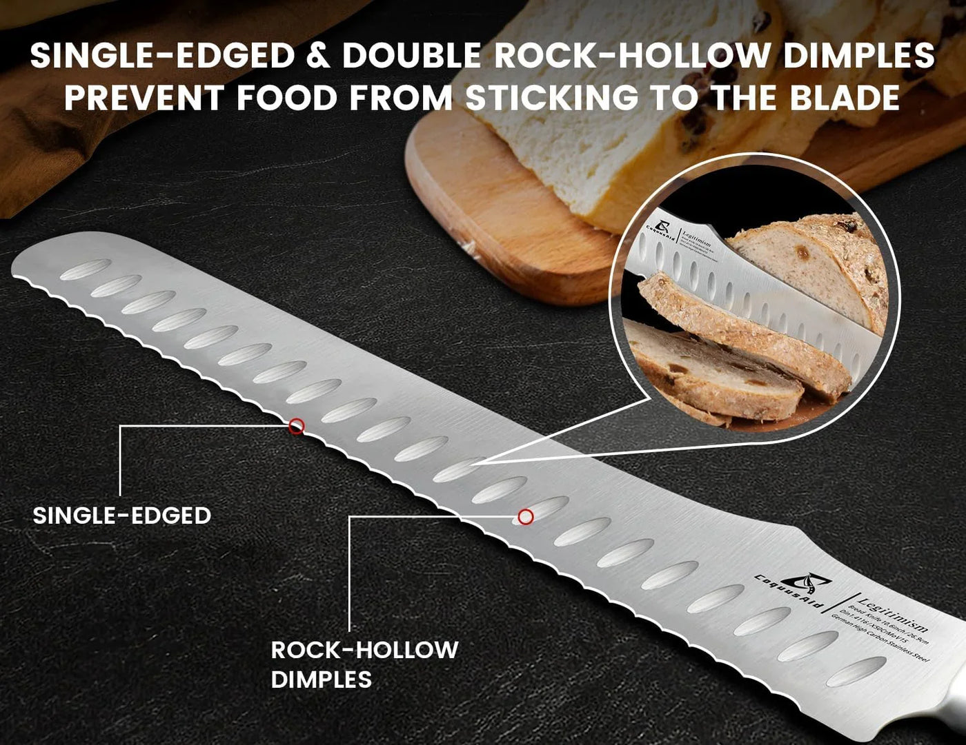 Bread Knife for Homemade Bread, 10.6 Inch Multifunction Serrated Knife, Razor Sharp Slicer, High Carbon German Steel Bread Cutter, Ergonomic Handle Design for Sourdough Turkey Fruit Cutting