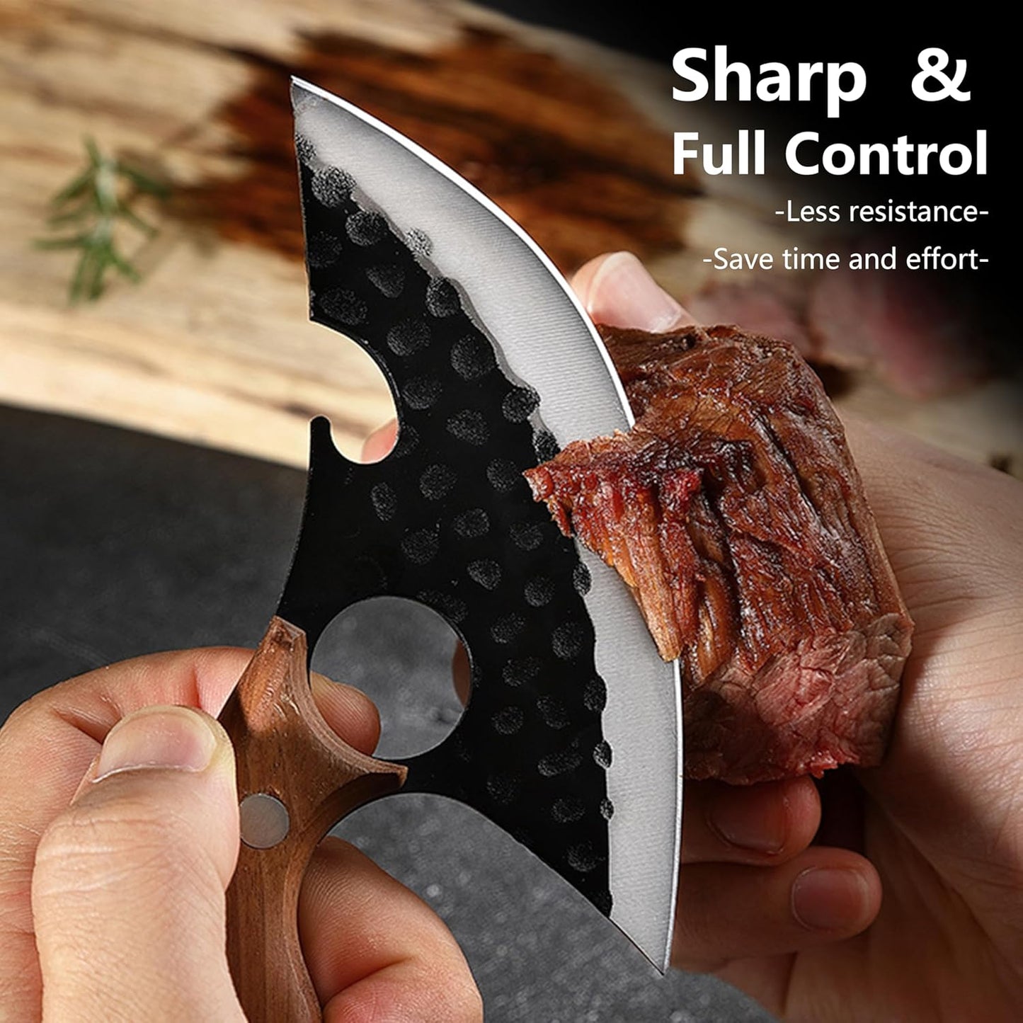 Chef Kitchen Knife,Hand Forged High Carbon Steel Cooking Cutting Knife, Non Stick Blade with Wooden Handle & Sheath,Japanese Style for Home Camping BBQ (Ideal Gift for Men Women)