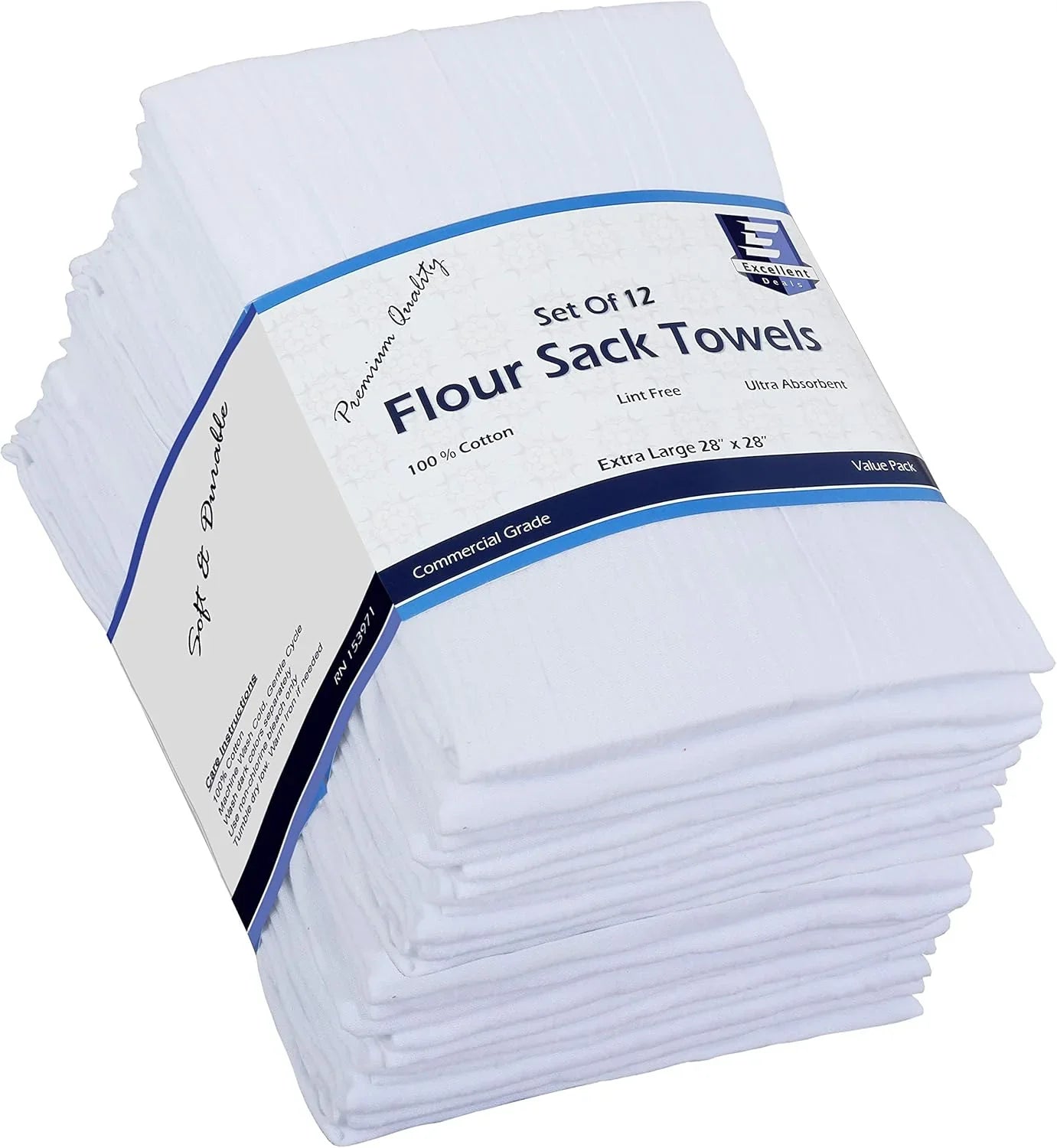 Flour Sack Kitchen Towels (White,12 Pack) 100% Cotton,28X28 Inch Cloth Napkin, Bread Wrapper, Cheesecloth, Multi Purpose Kitchen Dish Towels,Bar Towels, Extremely Absorbent & Sturdy by