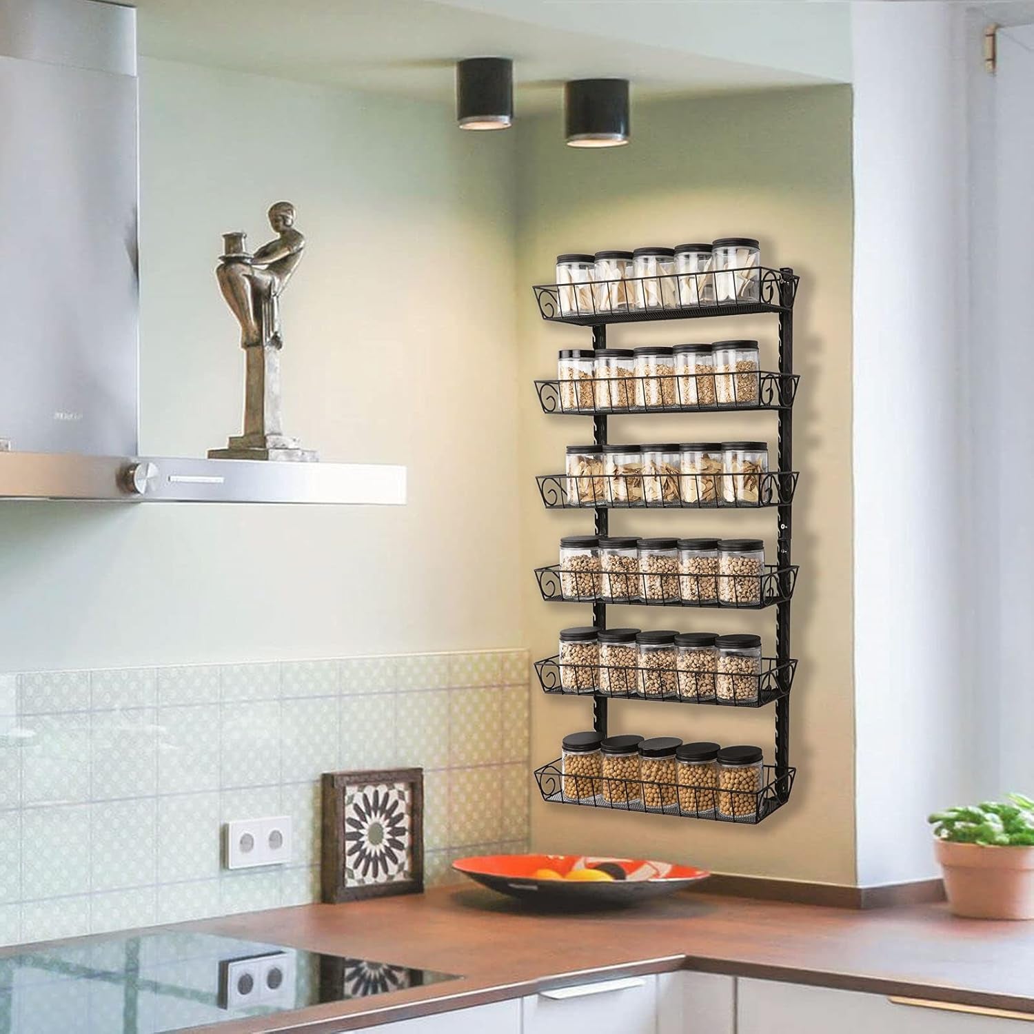 Adjustable Wall Mount Spice Rack, 6-Tier Dual-Use (Multi-Use) Organizer, Black