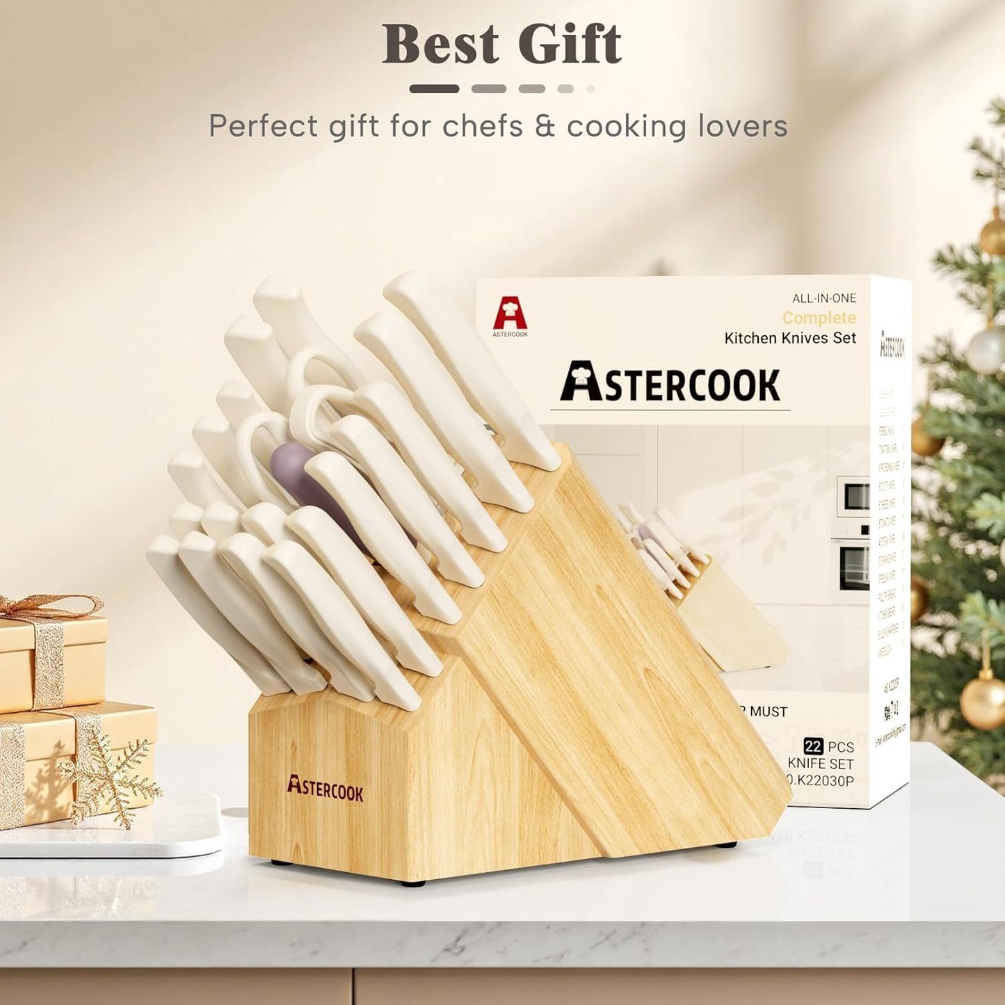 Knife Set,  22-Piece Kitchen Knife Set with Block & Built-In Sharpener, Ultra-Sharp High Carbon Stainless Steel Knives, Dishwasher Safe, Ergonomic Anti-Slip Handle, Valentine'S Gift