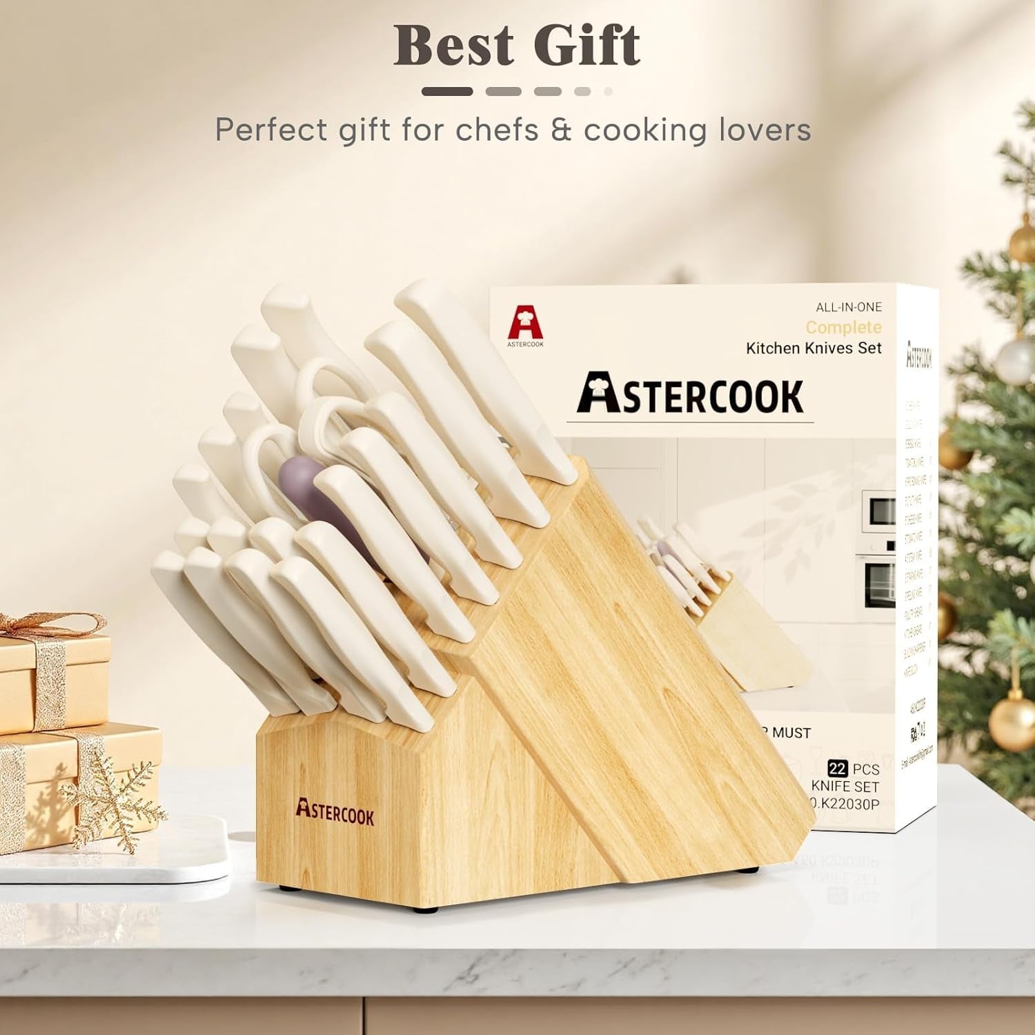 Knife Set,  22-Piece Kitchen Knife Set with Block & Built-In Sharpener, Ultra-Sharp High Carbon Stainless Steel Knives, Dishwasher Safe, Ergonomic Anti-Slip Handle, Valentine'S Gift