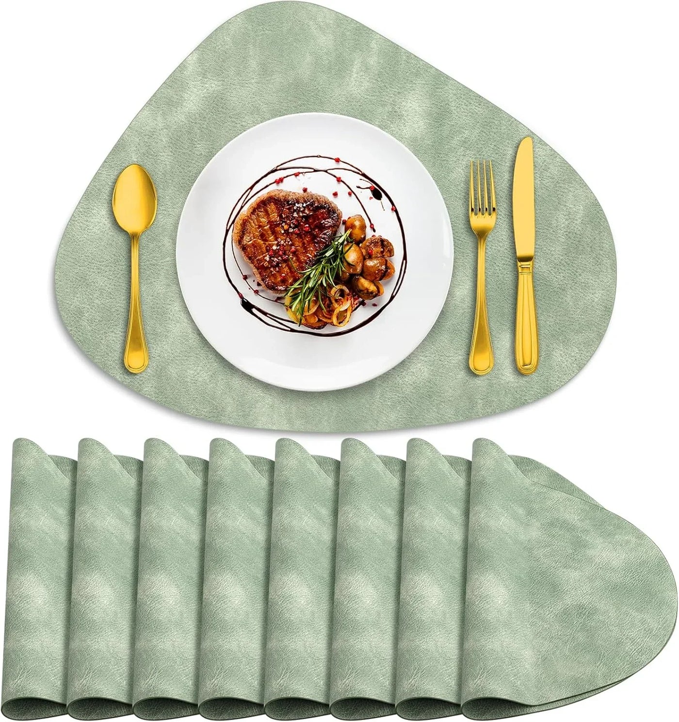 Placemats, Heat Resistant round Placemats Set of 8 Washable 13 X 17 Inch, Waterproof Table Mats Wipeable for Kitchen, Dining Room Table Christmas Decor, Green