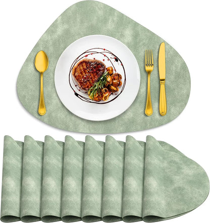 Placemats, Heat Resistant round Placemats Set of 8 Washable 13 X 17 Inch, Waterproof Table Mats Wipeable for Kitchen, Dining Room Table Christmas Decor, Green