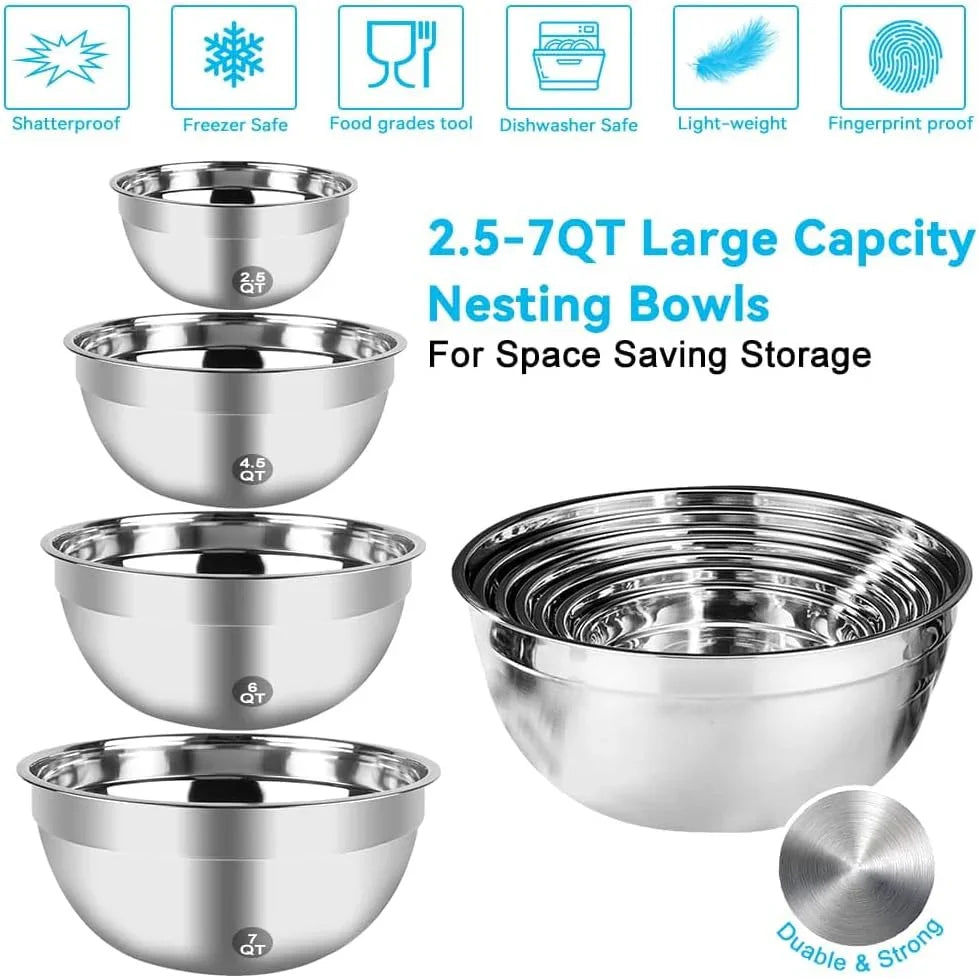 Hand Mixer Electric Mixing Bowls Set, 5 Speeds Handheld Mixer with 4 Nesting Stainless Steel Mixing Bowl, Measuring Cups Spoons 200W Kitchen Blender Whisk Beater Baking Supplies for Beginner
