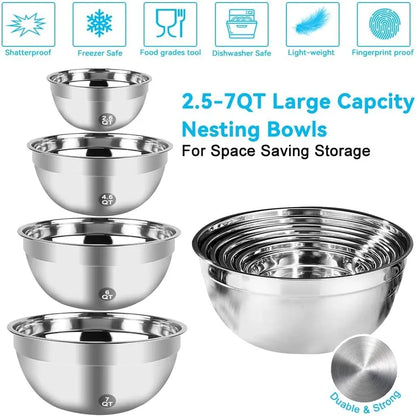 Hand Mixer Electric Mixing Bowls Set, 5 Speeds Handheld Mixer with 4 Nesting Stainless Steel Mixing Bowl, Measuring Cups Spoons 200W Kitchen Blender Whisk Beater Baking Supplies for Beginner
