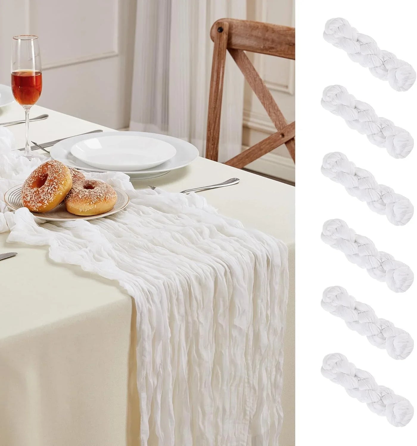 6 Pack White Cheesecloth Table Runner 10FT Long Easter Spring Boho Gauze Table Runner Rustic Sheer Runner for Spring Wedding Bridal Baby Shower Birthday Party Table Decor Easter Decorations
