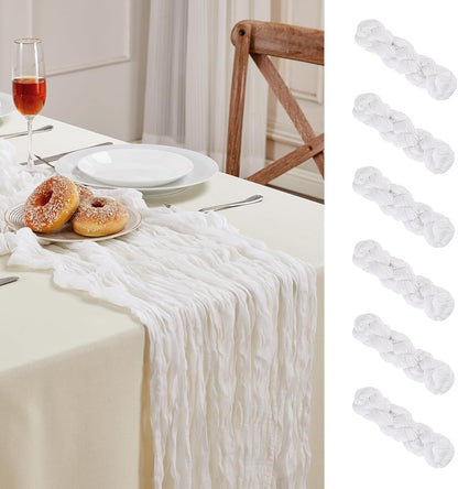 6 Pack White Cheesecloth Table Runner 10FT Long Easter Spring Boho Gauze Table Runner Rustic Sheer Runner for Spring Wedding Bridal Baby Shower Birthday Party Table Decor Easter Decorations