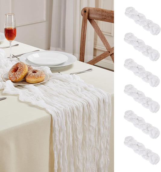 6 Pack White Cheesecloth Table Runner 10FT Long Easter Spring Boho Gauze Table Runner Rustic Sheer Runner for Spring Wedding Bridal Baby Shower Birthday Party Table Decor Easter Decorations