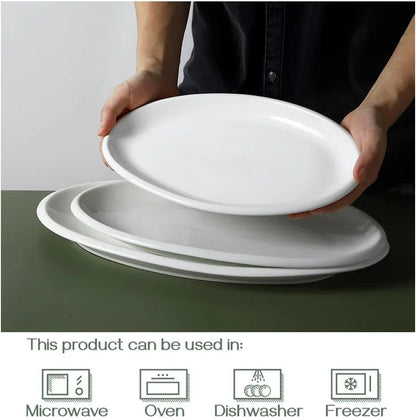 Large Serving Platter, 16"/14"/12" Oval Platters Oven Safe, White Serving Plates for Wedding Decor, Ceramic Serving Dish for Entertaining Food, Set of 3