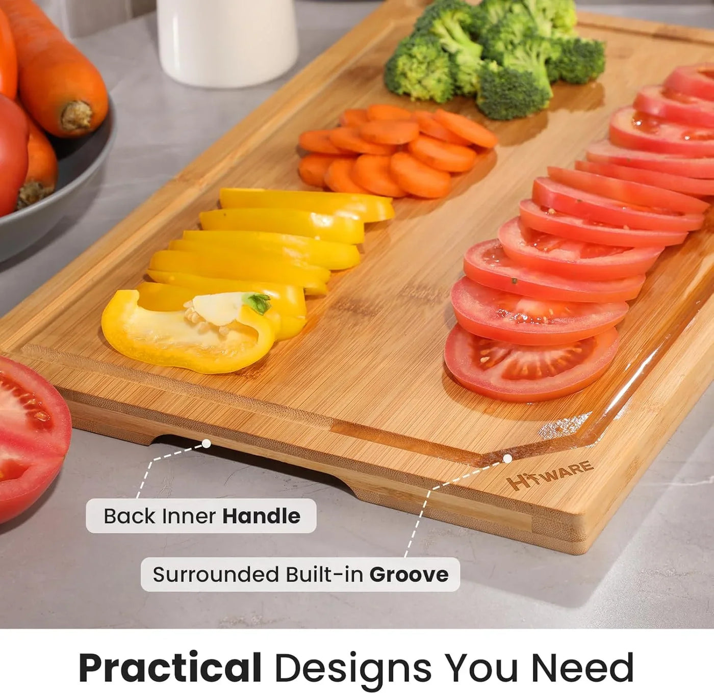 Extra Large Bamboo Cutting Board for Kitchen, Heavy Duty Wood Cutting Board with Juice Groove, 100% Organic Bamboo, Pre Oiled, 18" X 12"