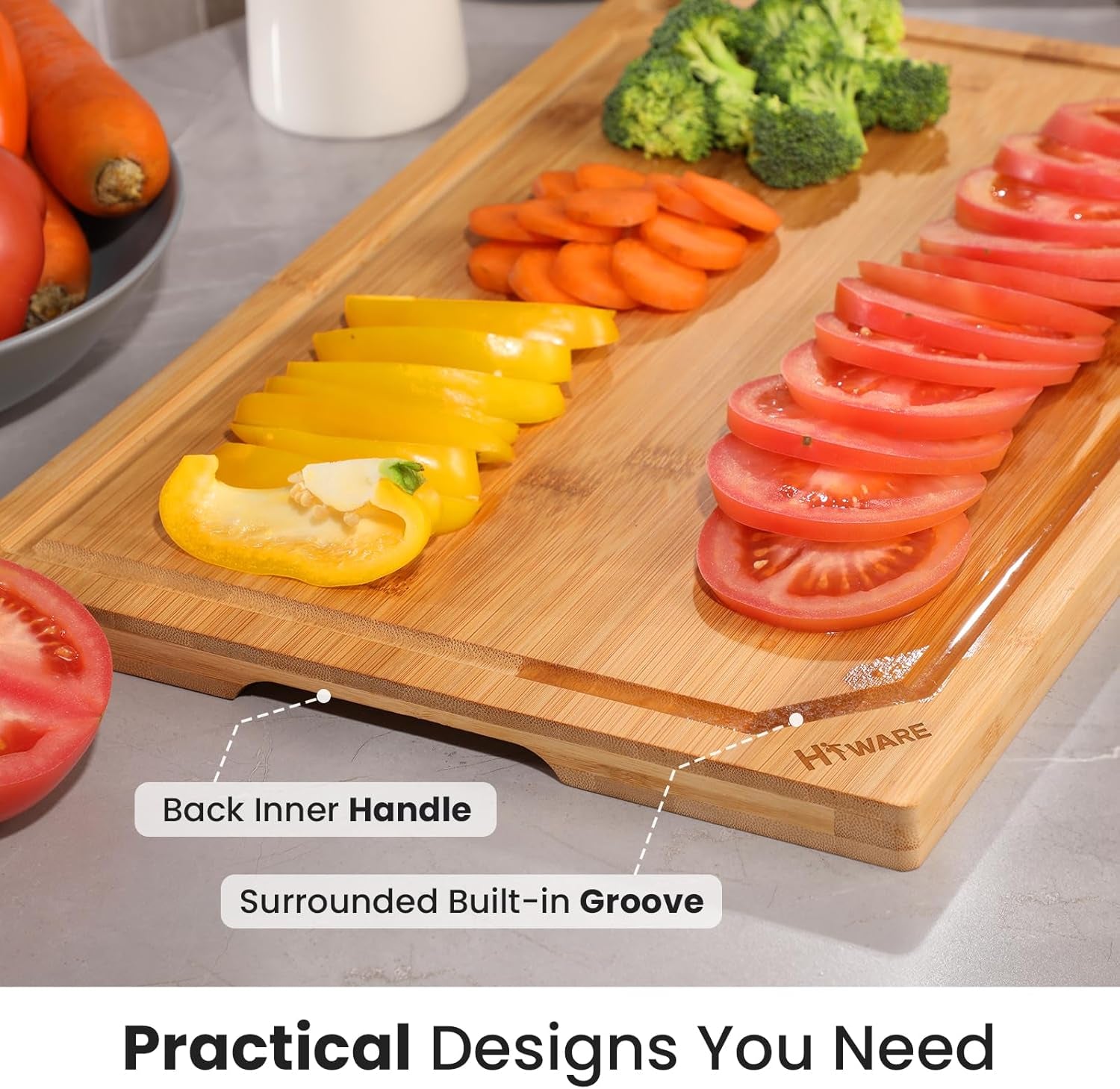 Extra Large Bamboo Cutting Board for Kitchen, Heavy Duty Wood Cutting Board with Juice Groove, 100% Organic Bamboo, Pre Oiled, 18" X 12"