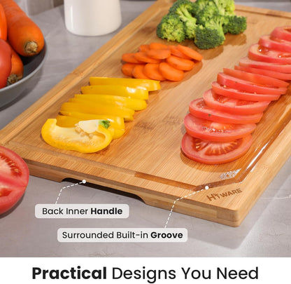 Extra Large Bamboo Cutting Board for Kitchen, Heavy Duty Wood Cutting Board with Juice Groove, 100% Organic Bamboo, Pre Oiled, 18" X 12"