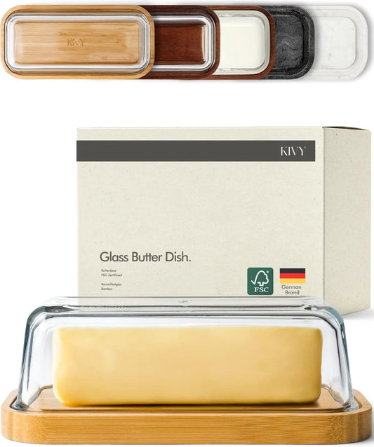 Glass Butter Dish with Airtight Lid That Keeps Butter Soft - for Countertop and Refrigerator Door Shelf - Butter Tray with Lid Fridge - Butter Holder for Counter - Covered Butter Dishes