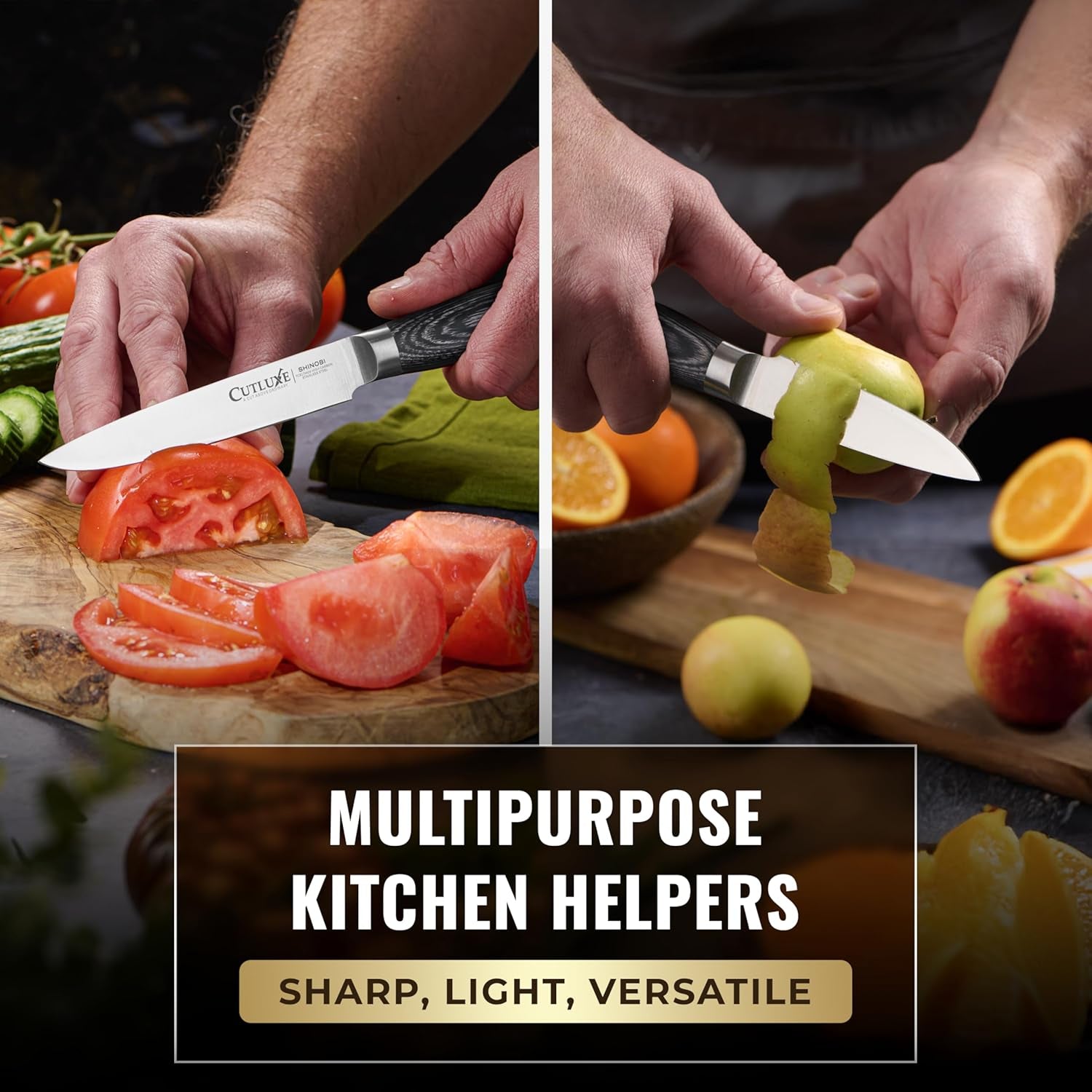 5-Piece Chef Knife Set – Ultra Sharp Japanese Kitchen Knives, High Carbon Stainless Steel Blades, Full Tang Pakkawood Handles – Shinobi Series