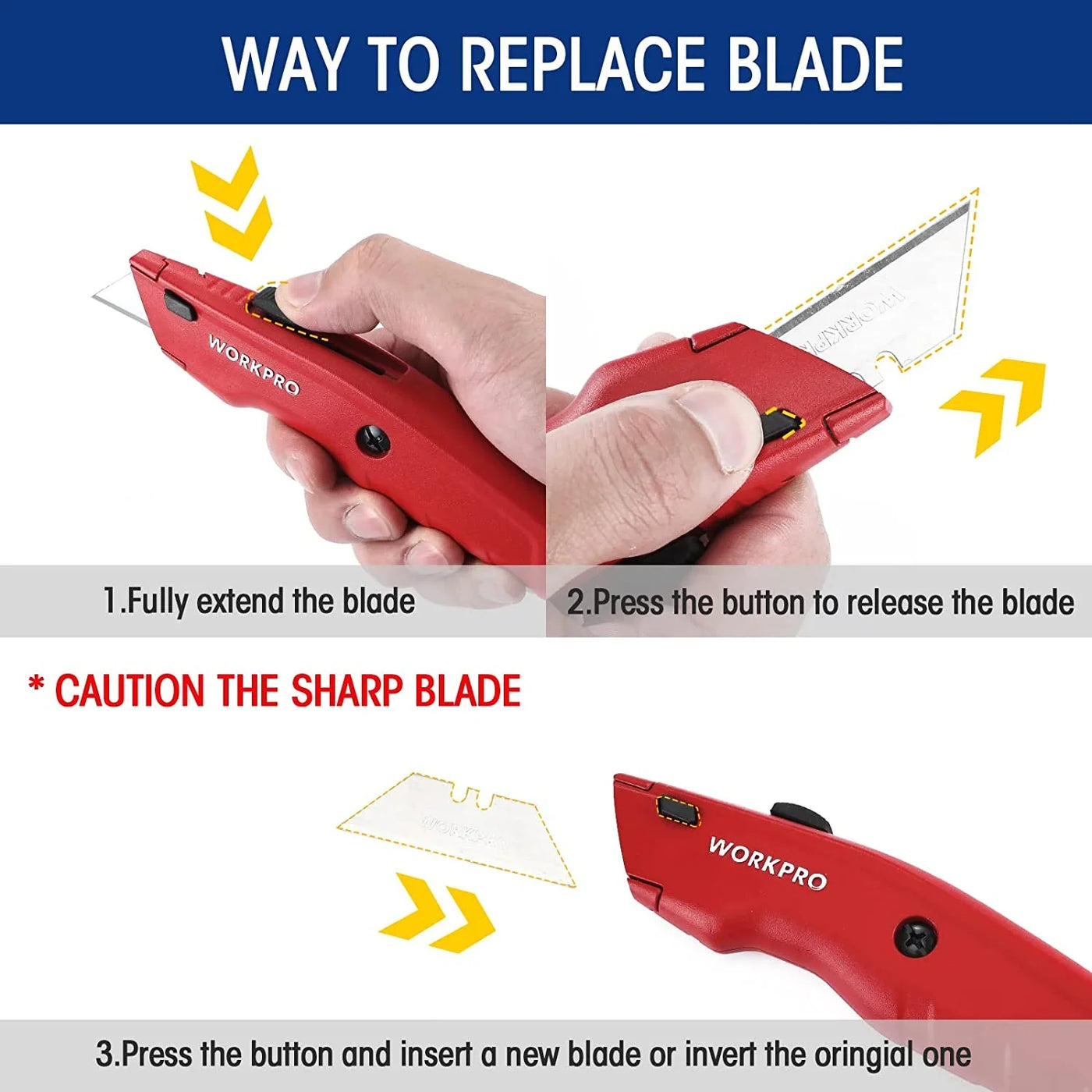 Premium Utility Knife, Retractable All Metal Heavy Duty Box Cutter, Quick Change Blade Razor Knife, with 10 Extra Blades