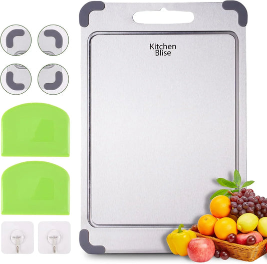 Premium 316 Stainless Steel Cutting Board Non Toxic - Food Grade Stainless Steel Construction -14" X 9.60 Dishwasher Safe Metal Cutting Boards for Kitchen with Grooves for Meat, Vegetables, or Fruit
