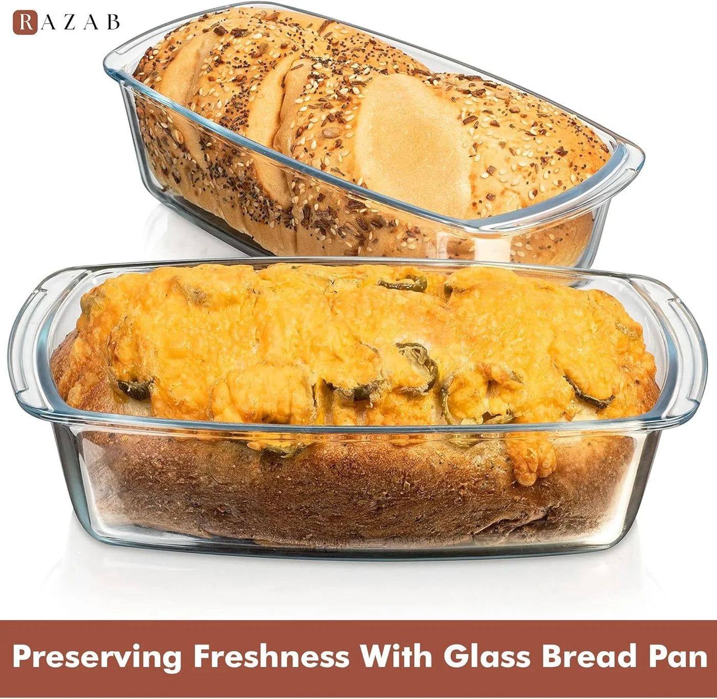 LARGE 7.6 Cups/1800 ML/1.9 Qt Glass Loaf Pan with Lids (Set of 2) - Meatloaf Pan BPA Free Airtight Lids Grip Handle Easy Carry, Microwave and Oven Safe - Loaf Pans for Baking Bread, Cakes