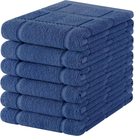 Premium Kitchen Towels 18"X28", 6 Pack Large Cotton 380 GSM Dish Towels, Soft and Absorbent Kitchen Hand Towels with Terry Grid Design, Utility Tea Towel Set with Hanging Loop, Navy Blue